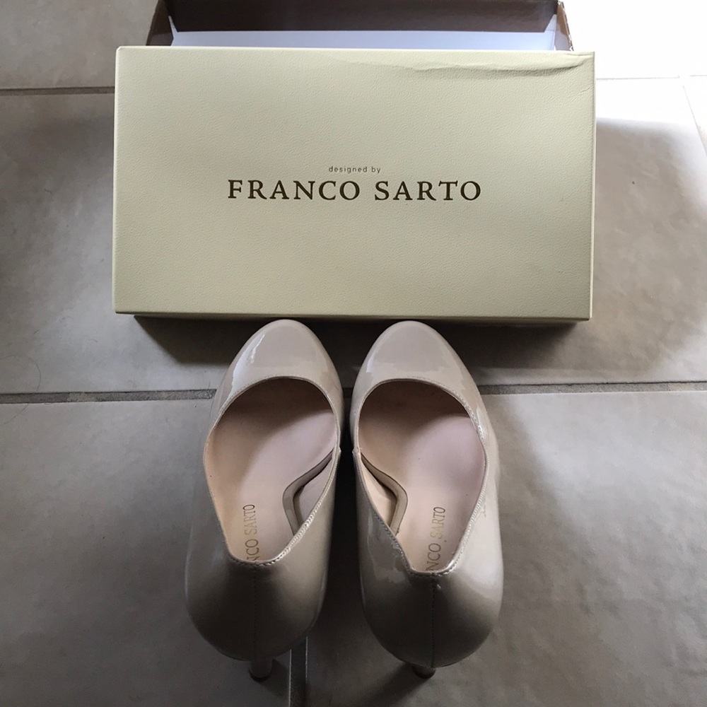 Franco Sarto patent pump nude heels